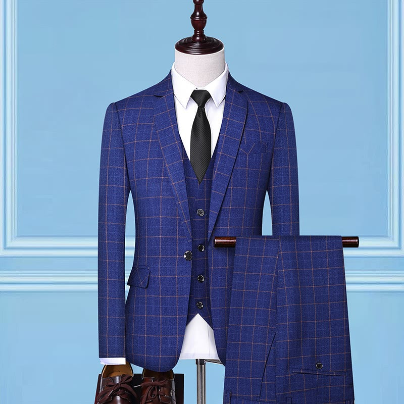 OBCY2 export foreign trade men's plaid slim three-piece suit groom wedding best man professional formal business man