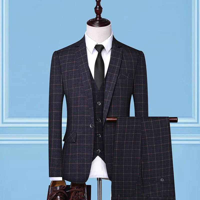 OBCY2 export foreign trade men's plaid slim three-piece suit groom wedding best man professional formal business man