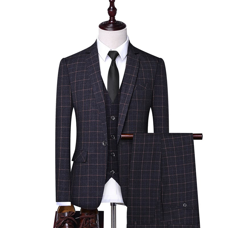 OBCY2 export foreign trade men's plaid slim three-piece suit groom wedding best man professional formal business man