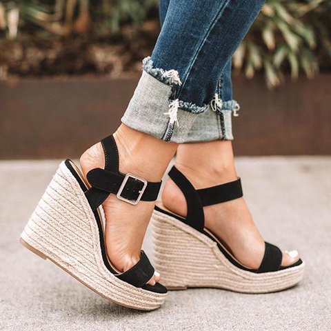 Best selling European and American foreign trade 2021wish Amazon AliExpress new high-heeled wedge hemp rope platform sandals for women