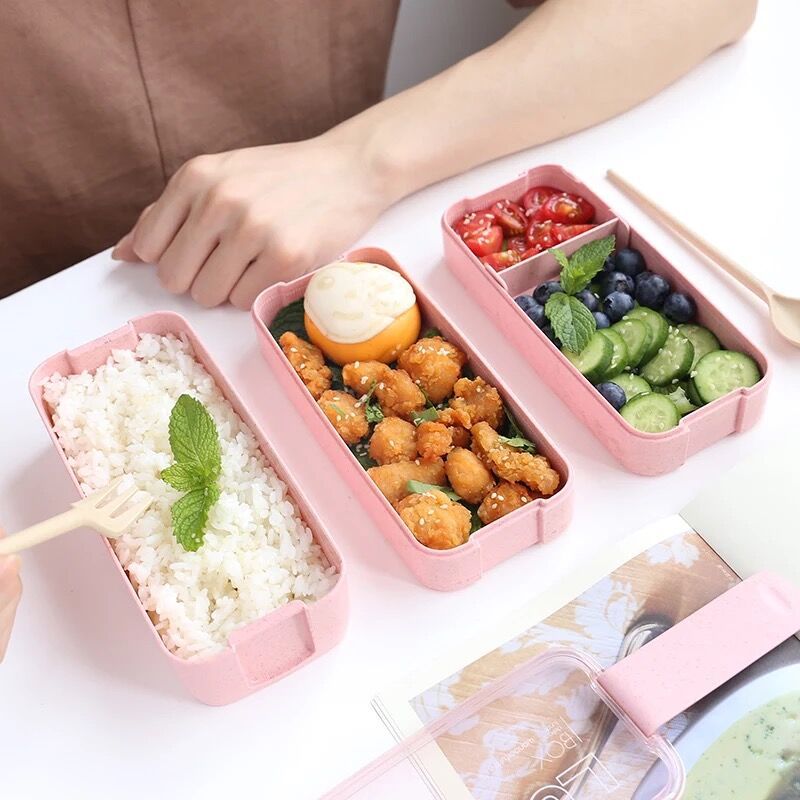 Japanese student girl heart lunch box lunch box separated microwave oven fruit salad office worker light food lunch box