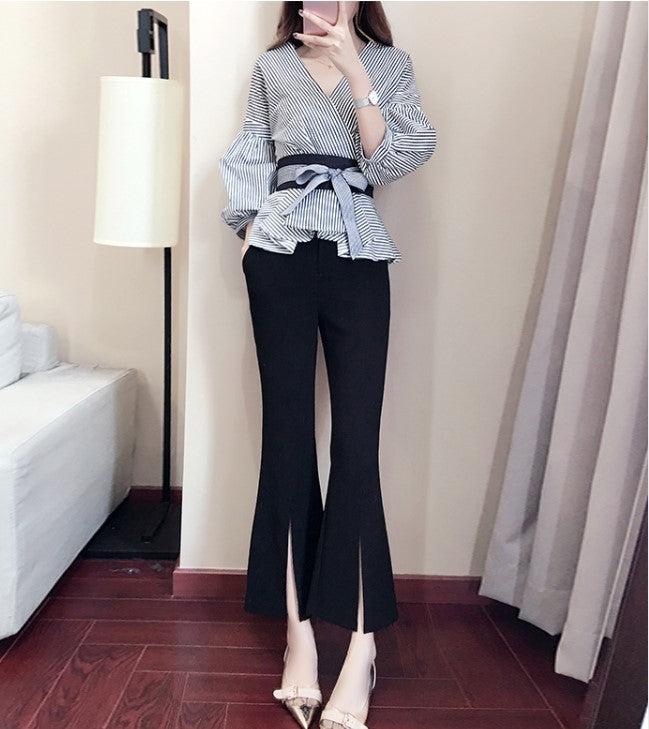 Pants Hong Kong flavor Hong Kong style society bf careful machine goddess fan shirt with playful short suit female two-piece