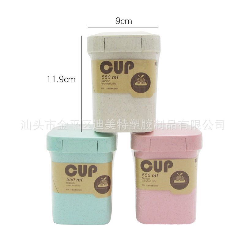 Creative wheat straw sealed soup cup children's microwave sealed soup cup 550ML with rice square sealed soup can