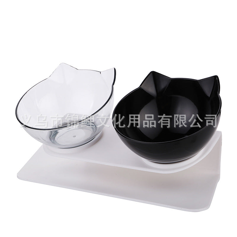 [Boxed] Inclined neck protector cat bowl dog bowl cat food bowl oblique mouth plastic cat double bowl dog food bowl pet bowl wholesale