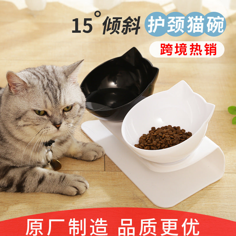 [Boxed] Inclined neck protector cat bowl dog bowl cat food bowl oblique mouth plastic cat double bowl dog food bowl pet bowl wholesale