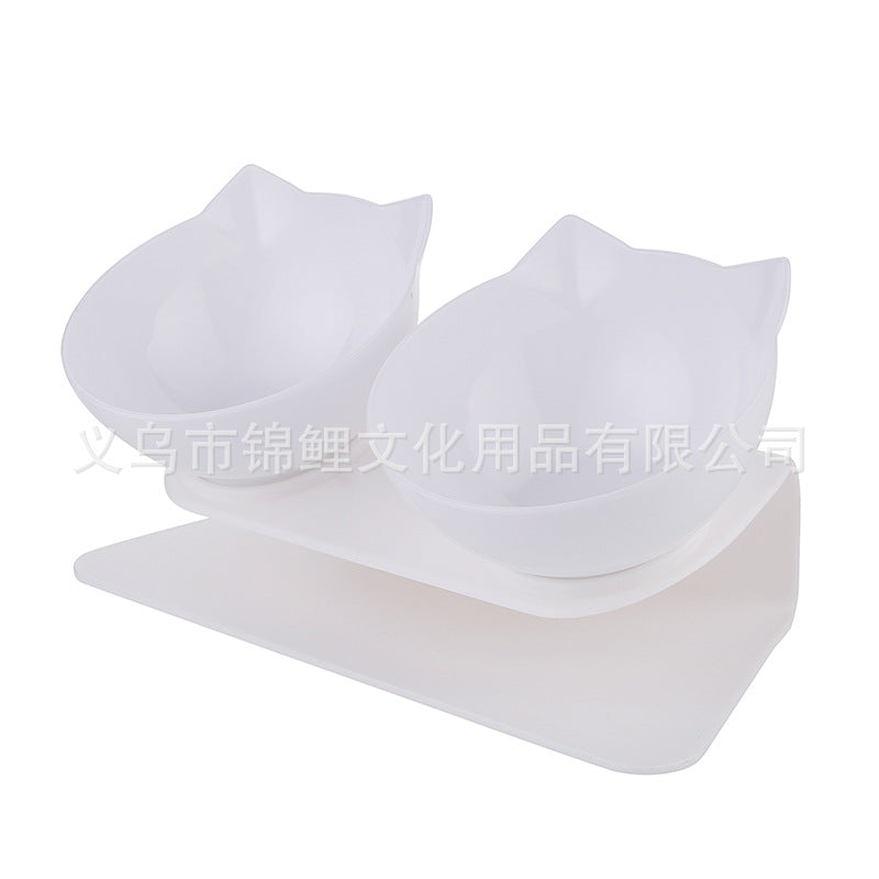 [Boxed] Inclined neck protector cat bowl dog bowl cat food bowl oblique mouth plastic cat double bowl dog food bowl pet bowl wholesale