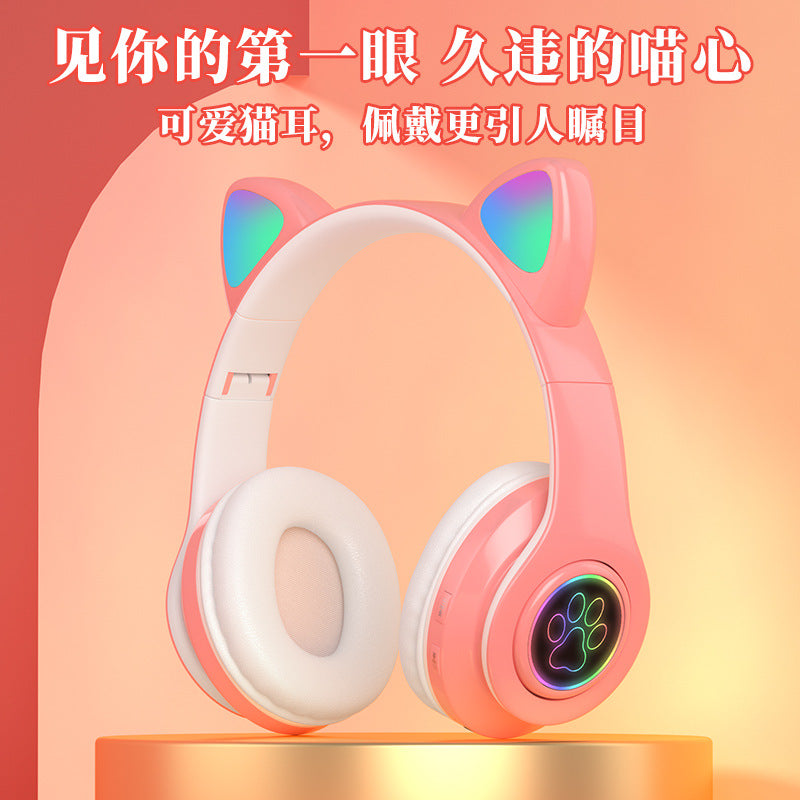 New head-mounted cat ear bluetooth headset B39 cat ear cute cat ear wireless headset LED flash light