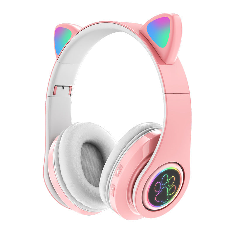 New head-mounted cat ear bluetooth headset B39 cat ear cute cat ear wireless headset LED flash light