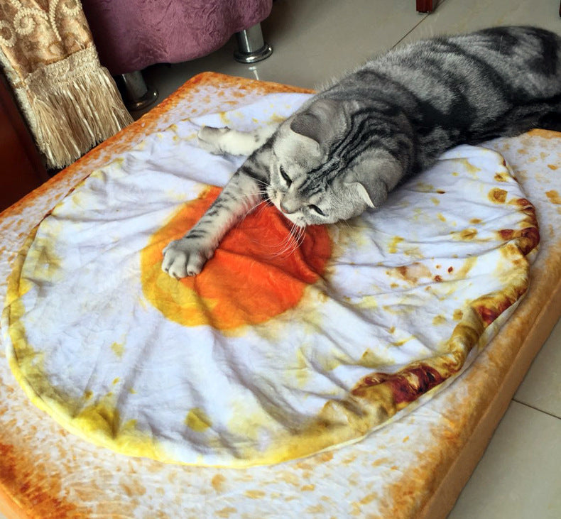 Poached egg fried egg yolk quilt cat air conditioner quilt pillow Weibo same short plush pet mat set