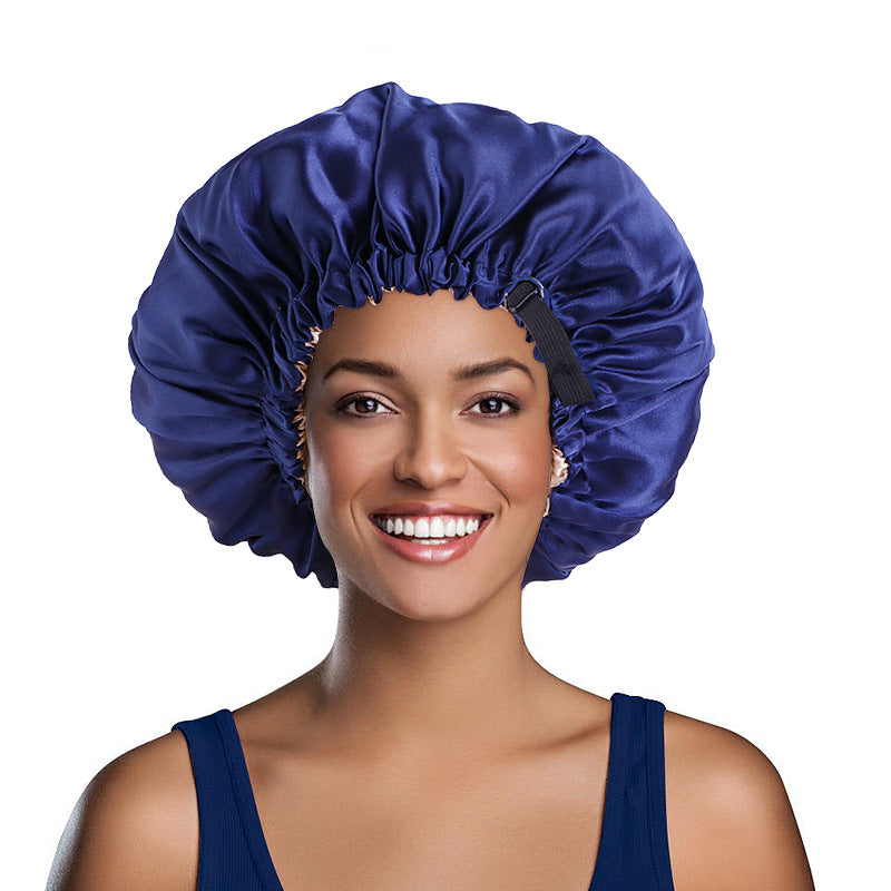 Invisible buckle adjustment buckle double-layer satin nightcap solid color elastic shower cap beauty hair care cap popular in Europe and America