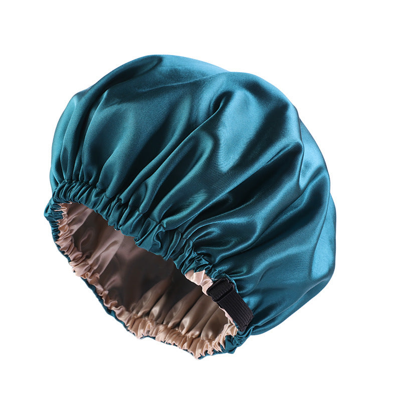 Invisible buckle adjustment buckle double-layer satin nightcap solid color elastic shower cap beauty hair care cap popular in Europe and America