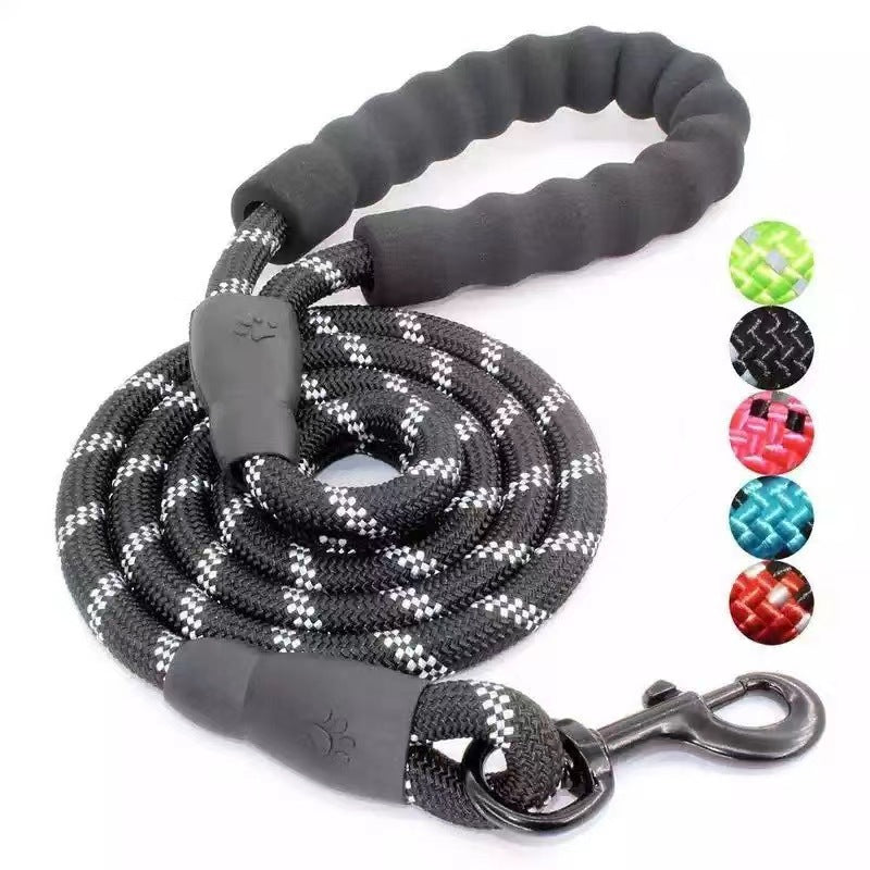 Pet supplies reflective traction rope multi-color nylon round rope large and medium-sized explosion-proof dog rope foam handle traction belt