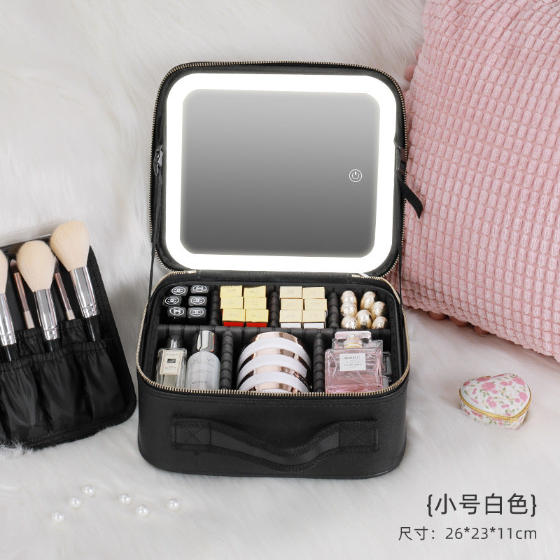 Cosmetic bag with light and full-screen mirror cosmetic storage bag portable travel portable cosmetic bag female large capacity