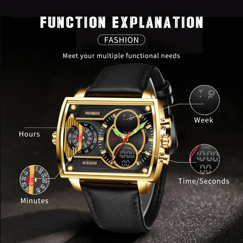 FOXBOX/Lige cross-border exclusive for men's quartz electronic dual-display watch multi-functional waterproof luminous watch