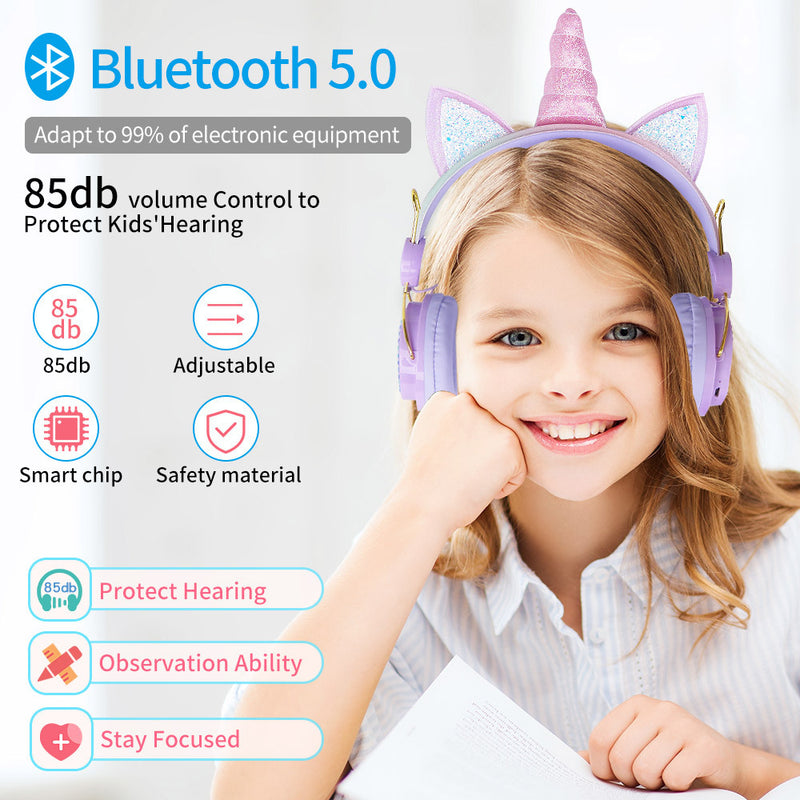 Headset children's headset wired wireless bluetooth tablet phone computer with heavy bass unicorn cartoon headset