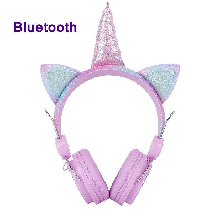 Headset children's headset wired wireless bluetooth tablet phone computer with heavy bass unicorn cartoon headset