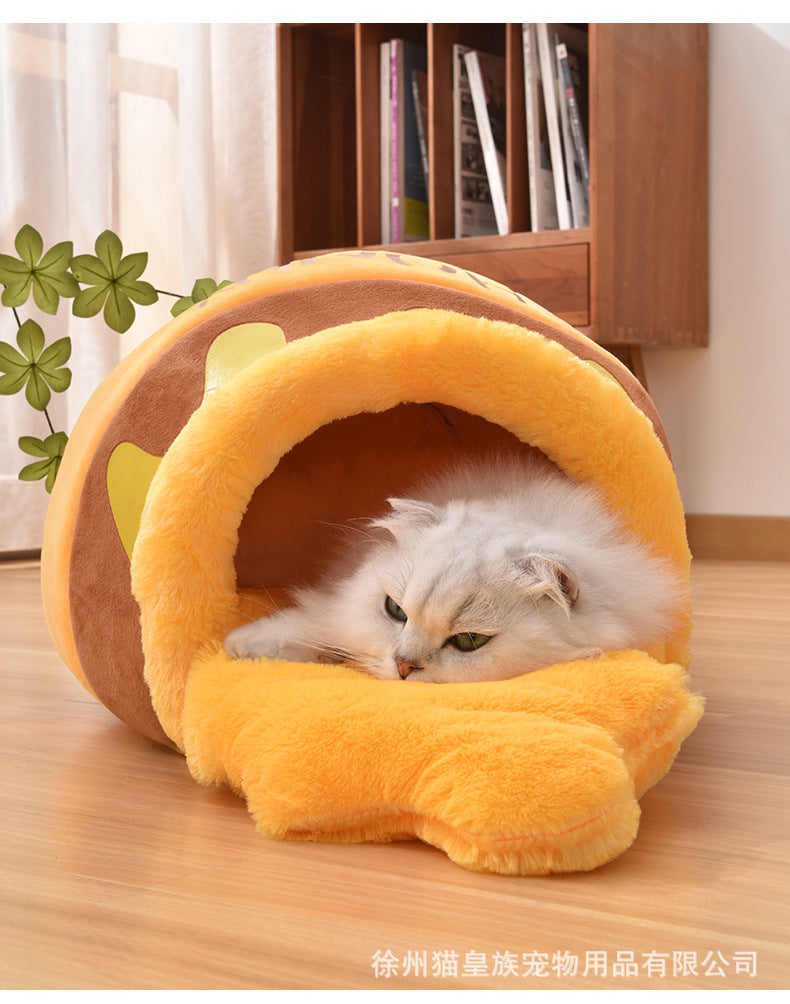 Autumn and winter honey jar cat nest for all seasons, semi-enclosed warm pet nest, cat sleeping nest, small and medium-sized dog sleeping mat