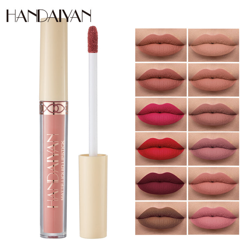 Cross-border Hot Sale HANDAIYAN Matte Matte Velvet 12 Colors Lip Gloss Liquid Lipstick Lip Glaze Wholesale