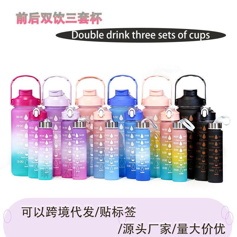 Huangyan new PC gradient three-set cup double drink three-in-one feel paint Amazon double drink large capacity sports water bottle