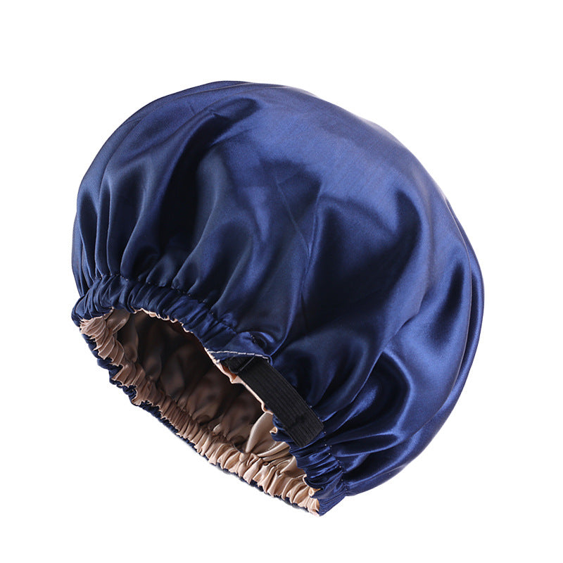 Invisible buckle adjustment buckle double-layer satin nightcap solid color elastic shower cap beauty hair care cap popular in Europe and America