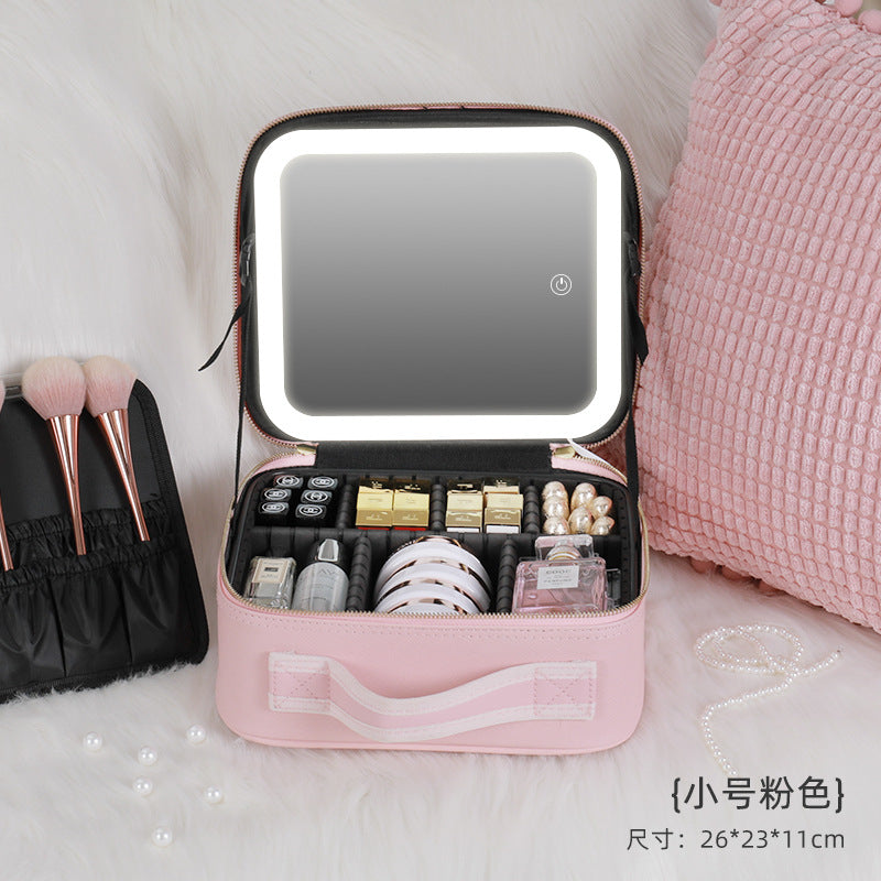 Cosmetic bag with light and full-screen mirror cosmetic storage bag portable travel portable cosmetic bag female large capacity