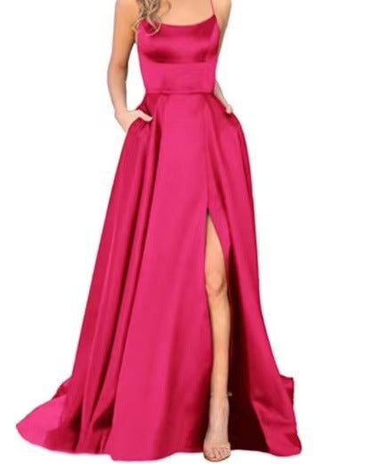 2023 solid color European and American bridesmaid dress long dress slimming strapless bestie Amazon fashion bridesmaid group evening dress