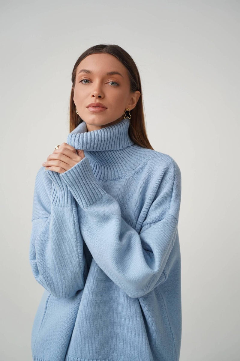 European and American autumn and winter solid color turtleneck sweater cross-border hot style comfortable loose versatile pullover sweater for women 66