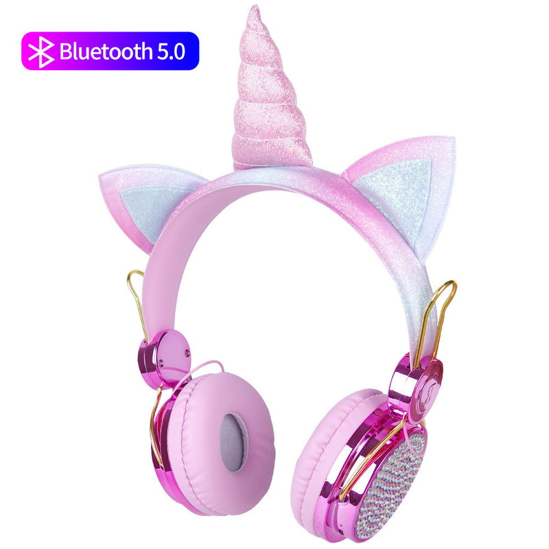 Headset children's headset wired wireless bluetooth tablet phone computer with heavy bass unicorn cartoon headset