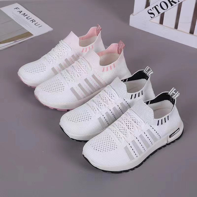 Dropshipping new women's fly woven fishnet shoes, comfortable soft-soled white shoes, fashionable lightweight student shoes, sneakers