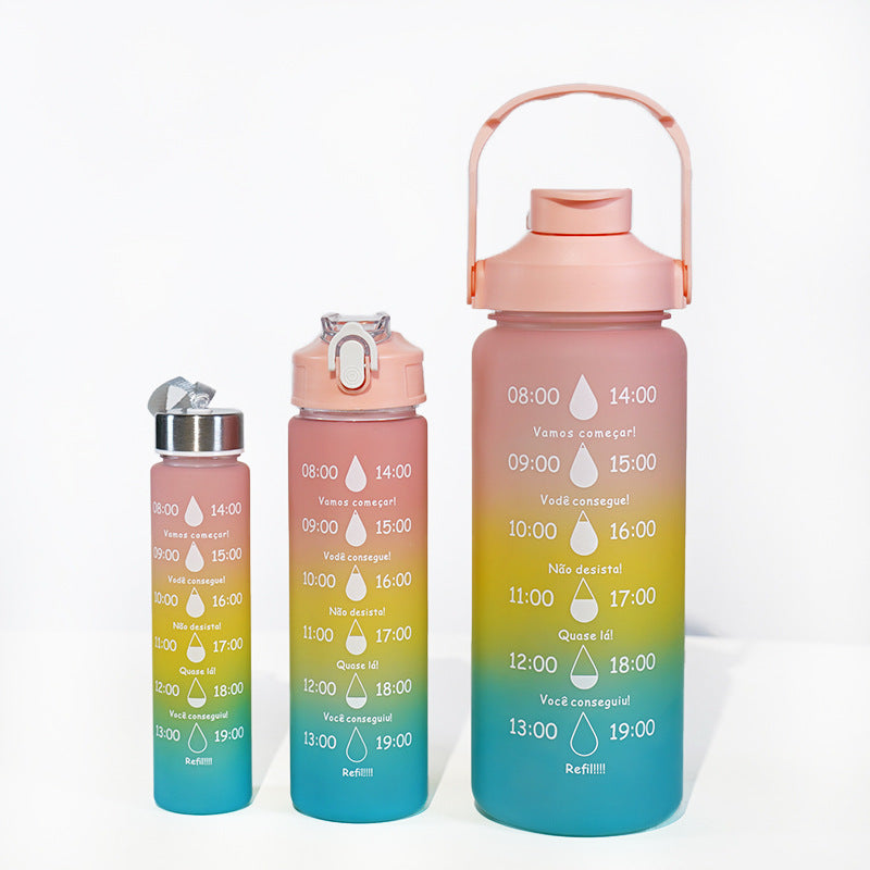 Huangyan new PC gradient three-set cup double drink three-in-one feel paint Amazon double drink large capacity sports water bottle