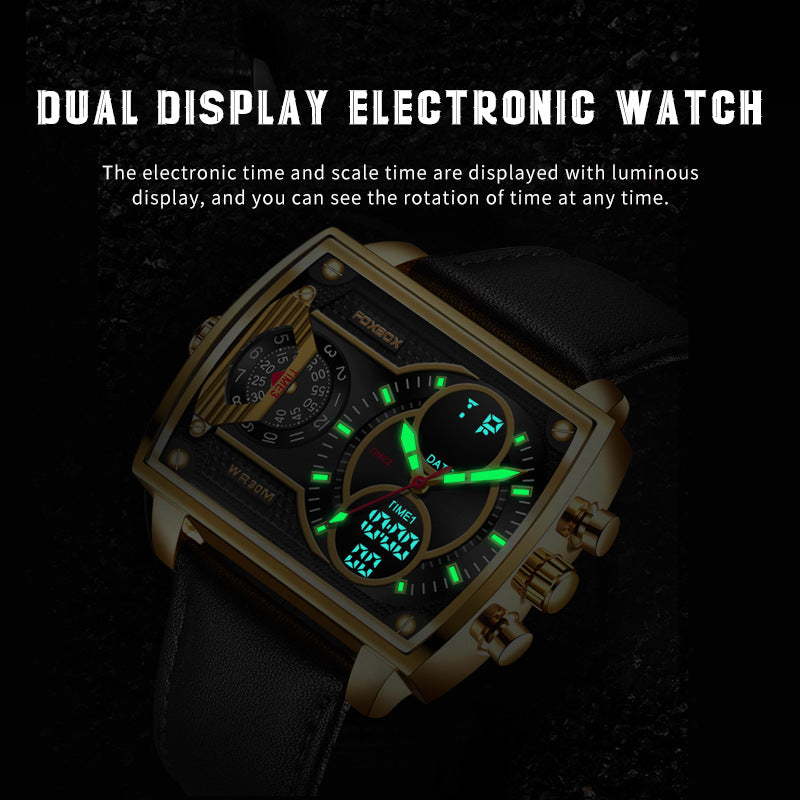 FOXBOX/Lige cross-border exclusive for men's quartz electronic dual-display watch multi-functional waterproof luminous watch