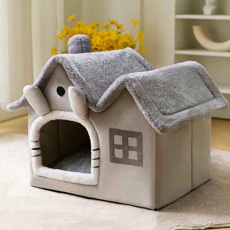 Cat house with double roof, house-type dog house, universal house for all seasons, small dog bed to keep warm, removable and washable pet supplies