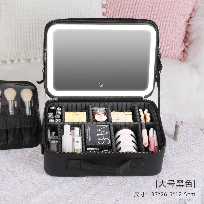 Cosmetic bag with light and full-screen mirror cosmetic storage bag portable travel portable cosmetic bag female large capacity