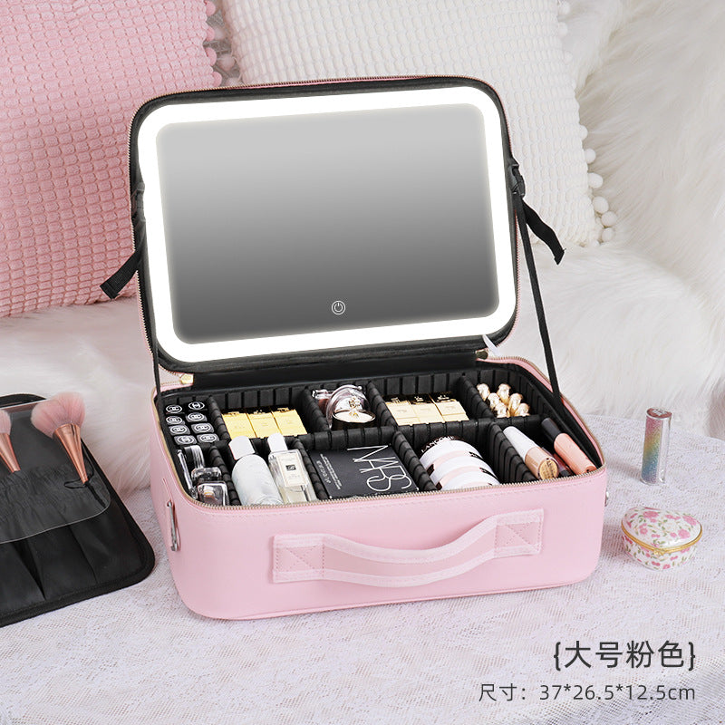 Cosmetic bag with light and full-screen mirror cosmetic storage bag portable travel portable cosmetic bag female large capacity