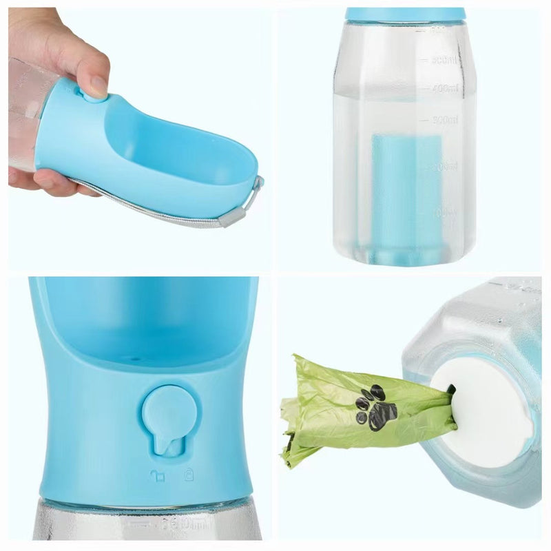 The new three-in-one pet dog accompanying cup portable drinking water dog food garbage bag one multifunctional water cup kettle