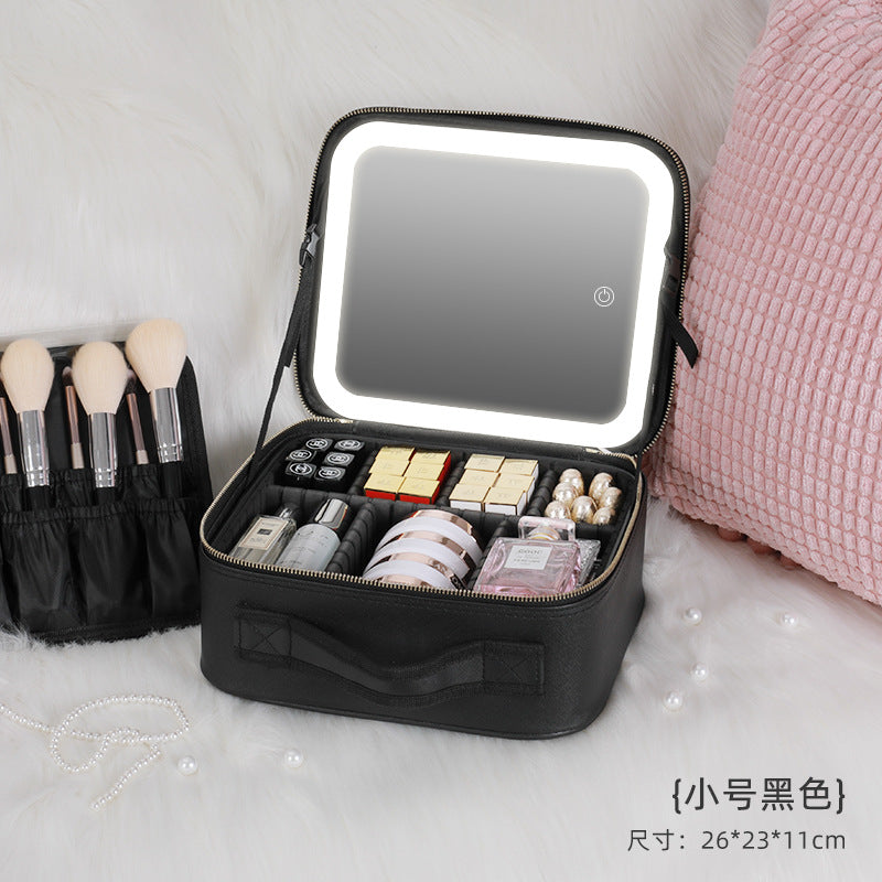 Cosmetic bag with light and full-screen mirror cosmetic storage bag portable travel portable cosmetic bag female large capacity