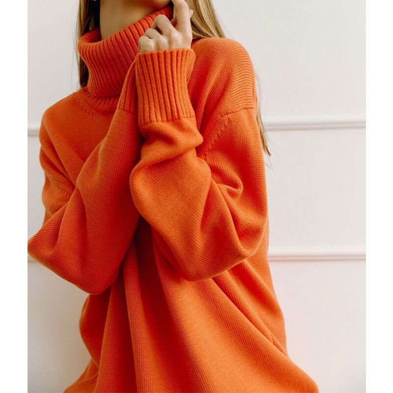 European and American autumn and winter solid color turtleneck sweater cross-border hot style comfortable loose versatile pullover sweater for women 66