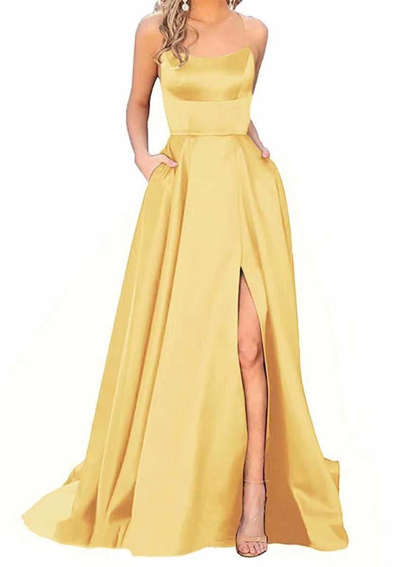 2023 solid color European and American bridesmaid dress long dress slimming strapless bestie Amazon fashion bridesmaid group evening dress