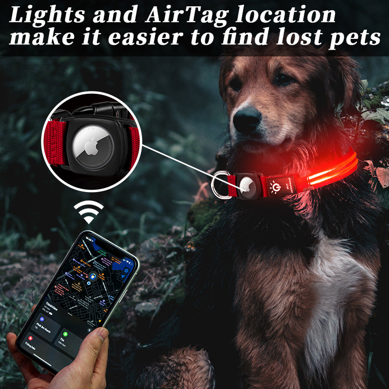 Hot selling airtag protective case positioning tracker case waterproof LED pet light-up collar protective case USB charging